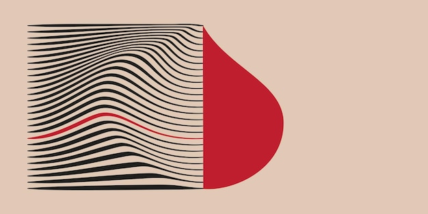 a red semicircle overlaps a square with wavy black lines on a beige background bauhaus composition