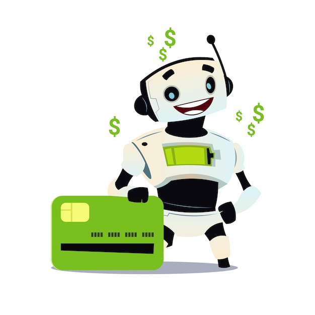 a robot with a green sign that says the number 1 on it