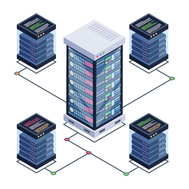 A server room icon in isometric design premium download