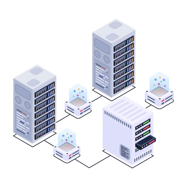 A server room icon in isometric design premium download