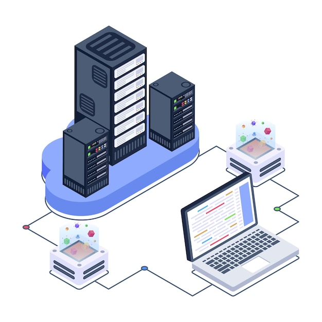A server room icon in isometric design premium download