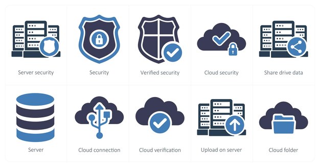 A set of 10 big data icons as server security security verified security