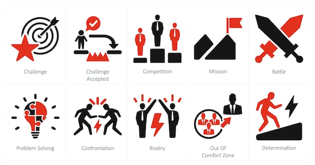 A set of 10 challenge icons as challenge challenge accepted competition