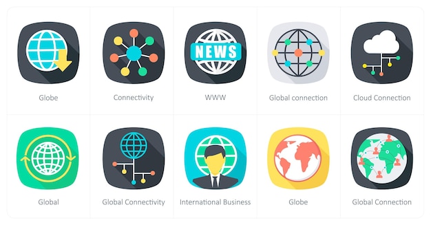 A set of 10 Communication icons as globe connectivity www
