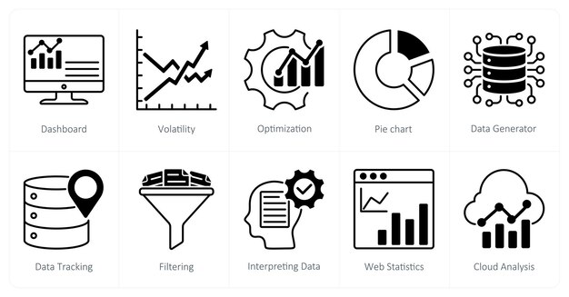 a set of 10 diagram icons as dashboard volatility optimization