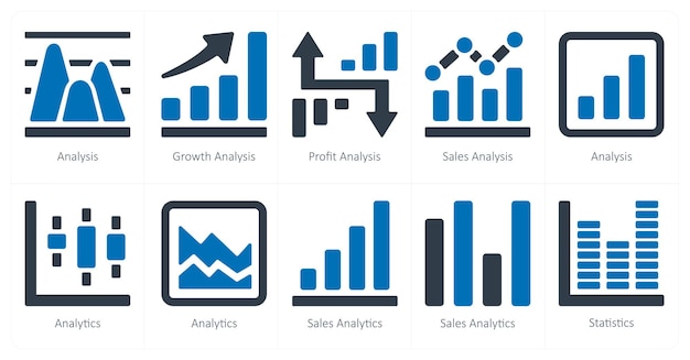 A set of 10 Diagrams and Reports icons as analysis growth analysis profit analysis