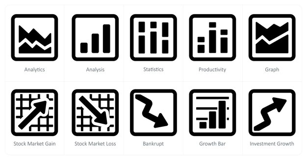 A set of 10 Diagrams and Reports icons as analytics analysis statistics
