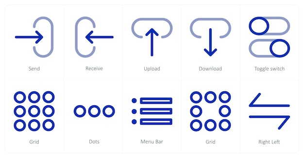 a set of 10 directions icons as send receive upload