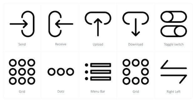 a set of 10 directions icons as send receive upload