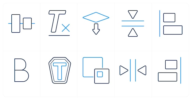A set of 10 editing tools icons as Symmetrical Scale symmetry