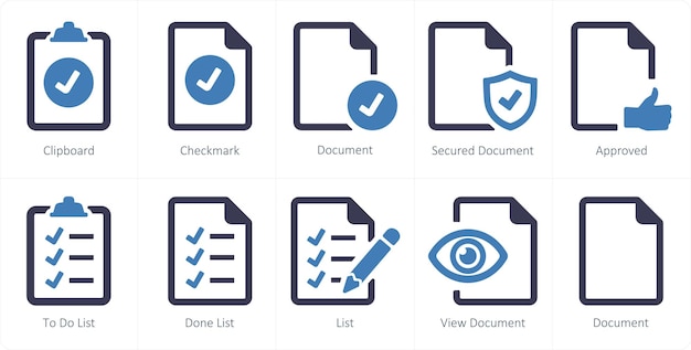 A set of 10 File icons as clipboard checkmark document