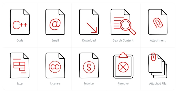A set of 10 File icons as code email download
