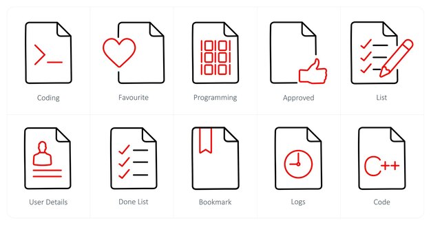 A set of 10 File icons as coding favorite programming