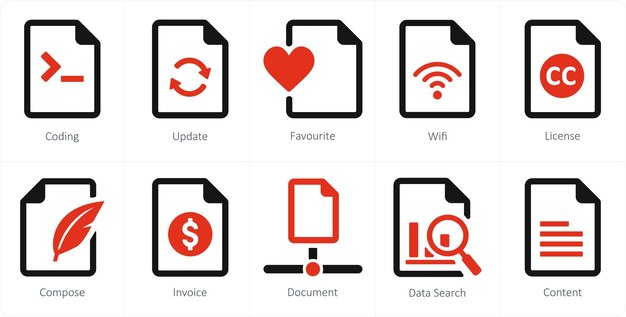 A set of 10 File icons as coding update favorite