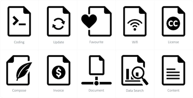 A set of 10 File icons as coding update favorite