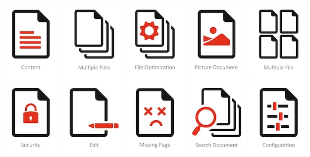 A set of 10 File icons as content multiple files file optimization
