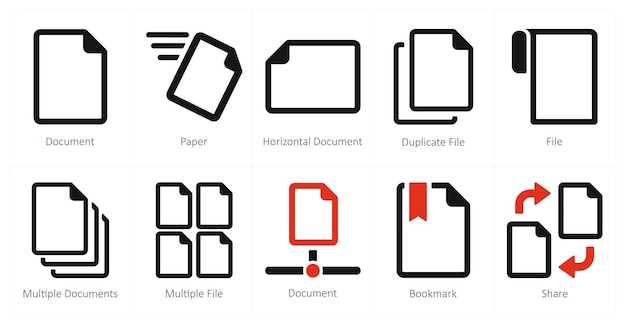a set of 10 file icons as document paper horizontal document
