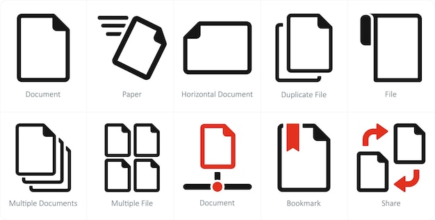 a set of 10 file icons as document paper horizontal document