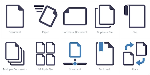 a set of 10 file icons as document paper horizontal document