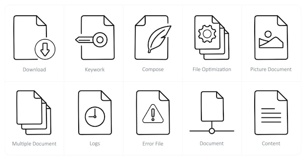 A set of 10 File icons as download keywork compose