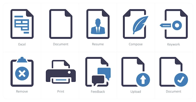 A set of 10 File icons as excel document resume
