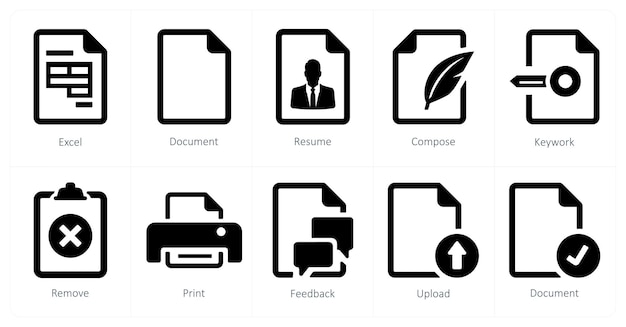 A set of 10 File icons as excel document resume