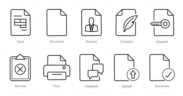A set of 10 File icons as excel document resume