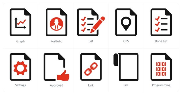 A set of 10 File icons as graph portfolio list