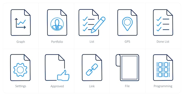 A set of 10 File icons as graph portfolio list