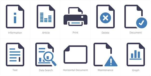A set of 10 File icons as information article print