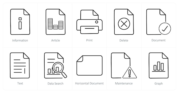 A set of 10 File icons as information article print