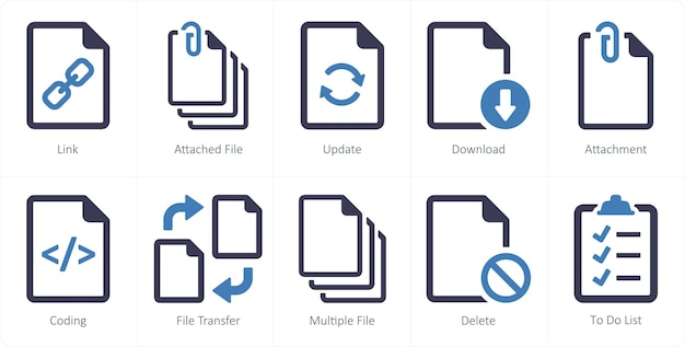 A set of 10 File icons as link attached file update