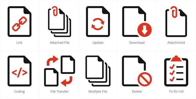 A set of 10 File icons as link attached file update