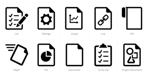 A set of 10 File icons as list settings graph