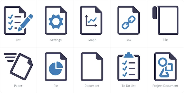 A set of 10 File icons as list settings graph
