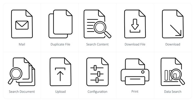A set of 10 File icons as mail duplicate file search content