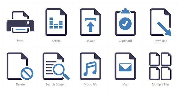 A set of 10 File icons as print article upload
