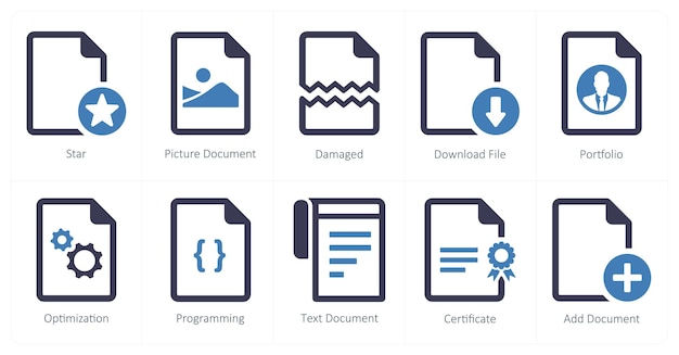 A set of 10 File icons as star picture document damaged