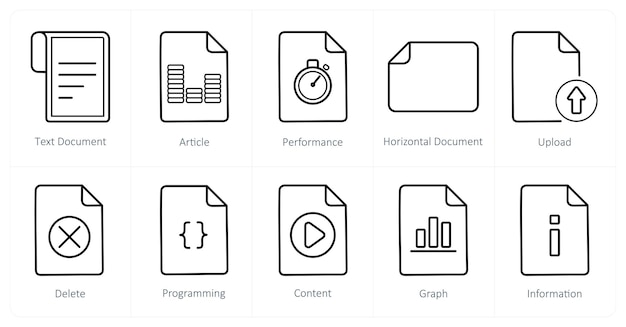 A set of 10 File icons as text document article performance
