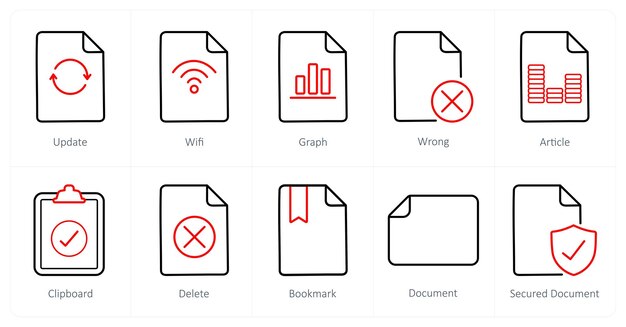A set of 10 File icons as update wifi graph