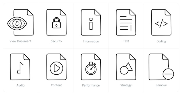 A set of 10 File icons as view document security information