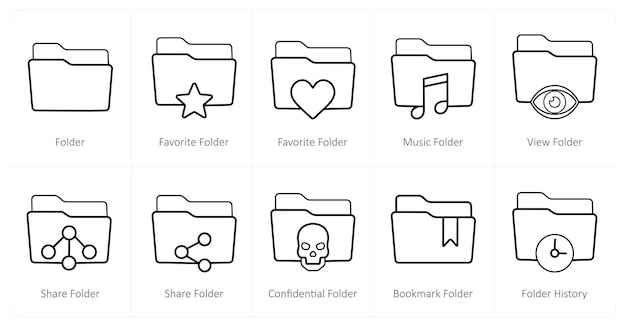 a set of 10 folder icons as folder favorite folder music folder