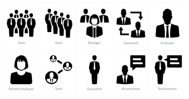 A set of 10 Human Resources icons as team manager teamwork