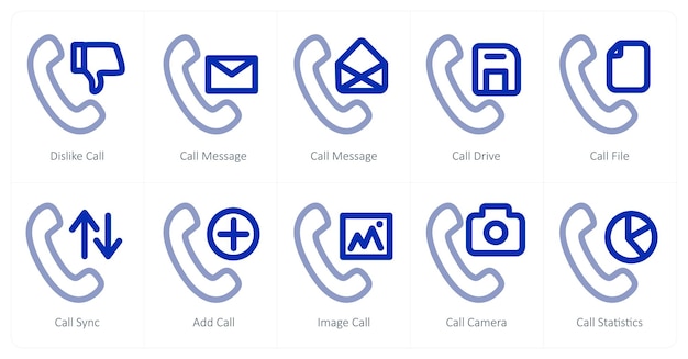 a set of 10 micro icons as dislike call call message call