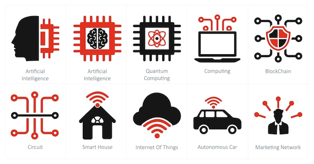 A set of 10 mix icons as artificial intelligence quantum computing computing blockchain