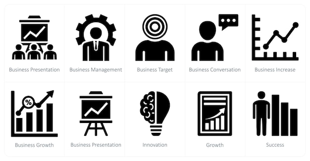 A set of 10 mix icons as business presentation business management business target