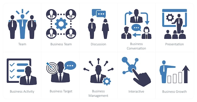 a set of 10 mix icons as team business team discussion