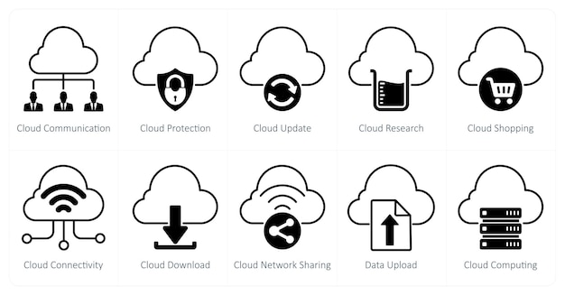 a set of 10 seo icons as cloud communication cloud protection cloud update