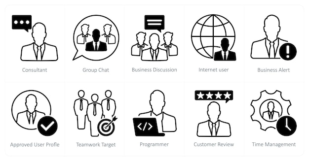 A set of 10 seo icons as consultant group chat business discussion