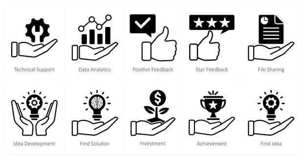 A set of 10 seo icons as technical support data analytics positive feedback